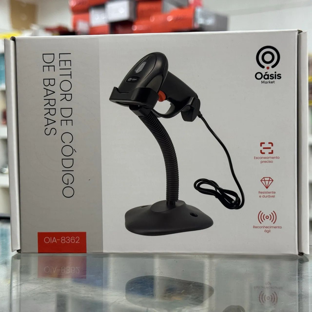 Leitor de Código de Barras com Suporte Flexível e Conexão USB - Alta Precisão 