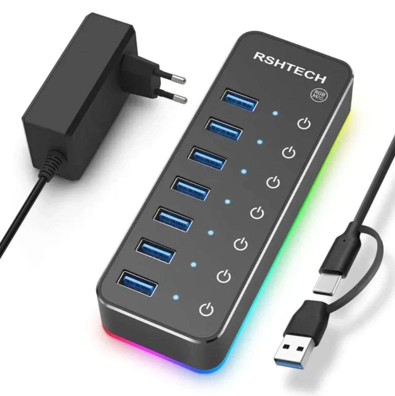 Hub USB Rshtech 5gbps 7 Portas USB 3.0 com LED RGB