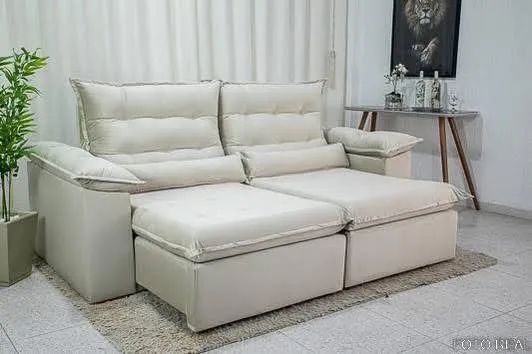 Sofá Retrátil e Reclinável Emanuelly 230 Bege - Foto 4