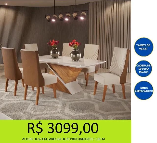 Mesa de jantar com 6 cadeiras 