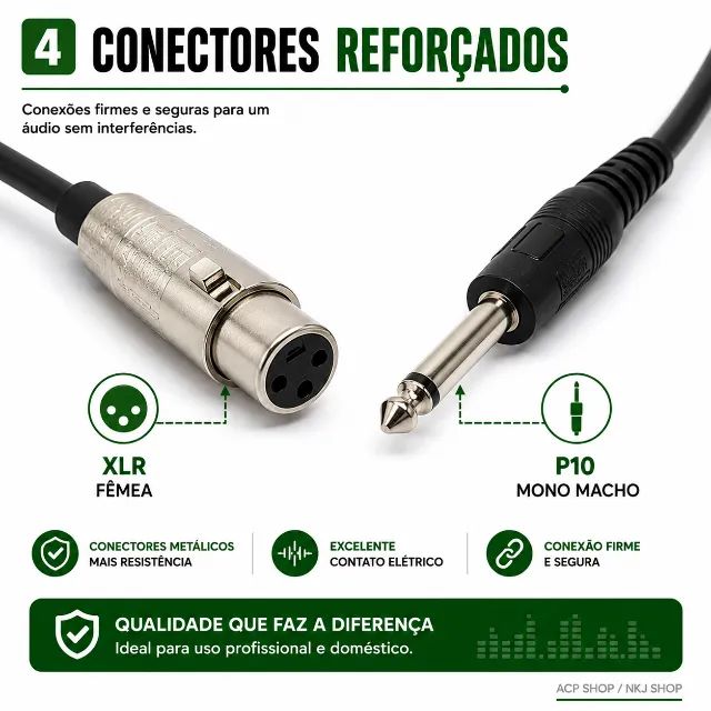 Cabo Para Microfone 5 Metros Xlr p10 Mono 