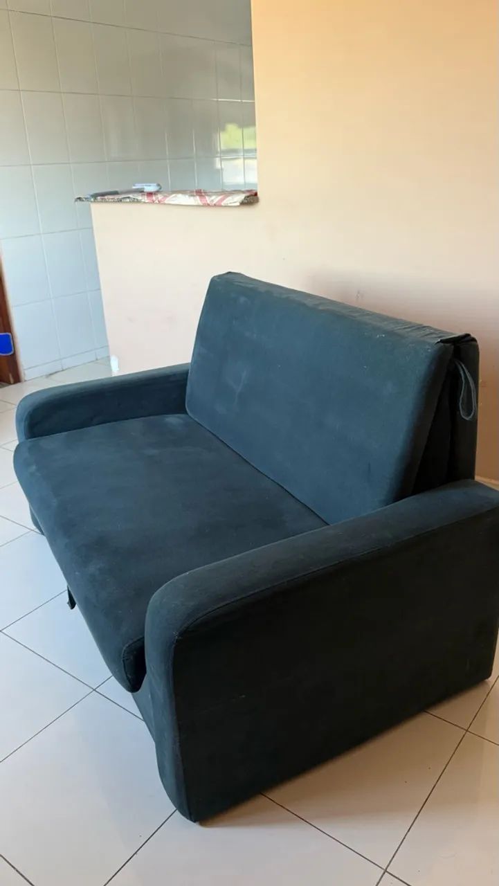Sofá-Cama 1,20m com Baú - Azul