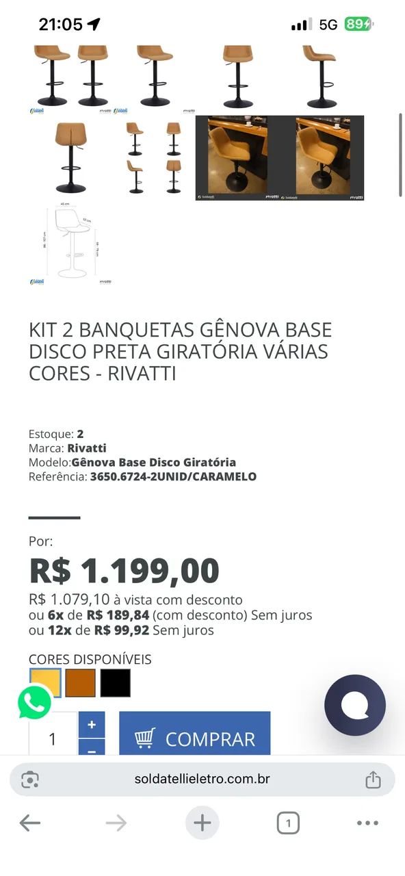Kit 2 Banquetas Gênova Base Disco Preta Giratória  - Foto 3