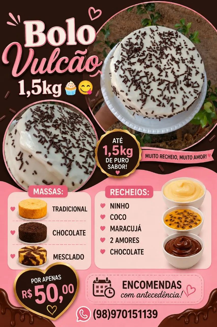 Bolo vulcão 1,5 kg