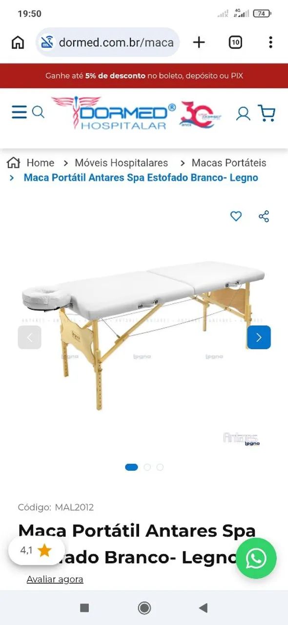 Vendo uma maca portátil branca com cabeceira móvel 