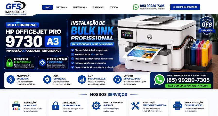 Multifuncional HP Officejet 9730 A3 INSTALÇAO DE BULKINK