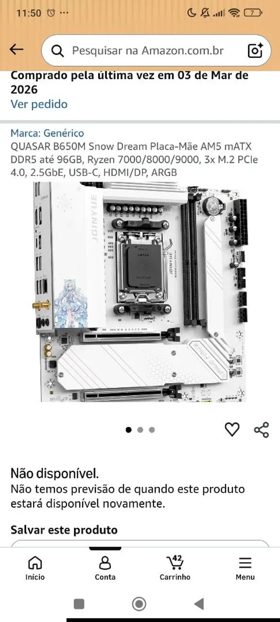 Placa mãe B650M Snow Dream NOVA NUNCA USADA
