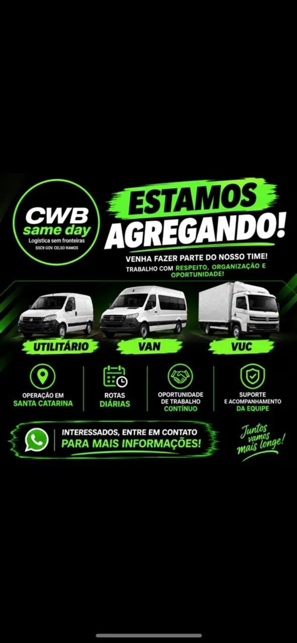 Estamos agregando veículo para trabalhar com entregas. 
