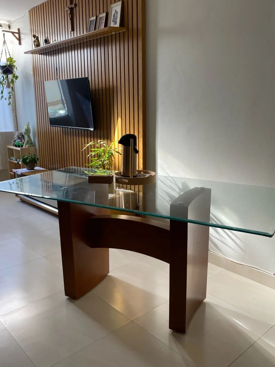 Mesa Jantar 6 lugares Madeira e vidro 