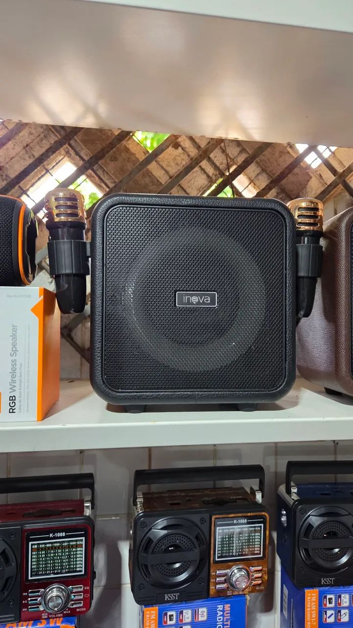 Caixa de Som com 2 Microfones sem Fio (SOMOS LOJA)