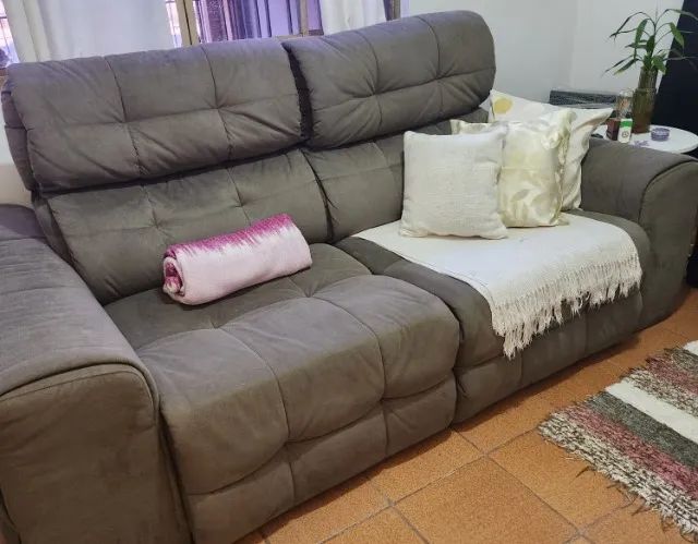 Sofá Retrátil, encosto reclinável, bipartido, veludo suede, cinza (Excelente Densidade e E - Foto 4