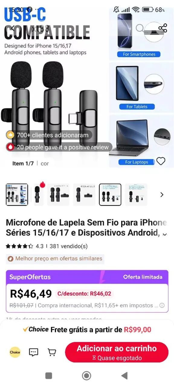 Microfone sem fio para iPhone e Android/10 reais  - Foto 3