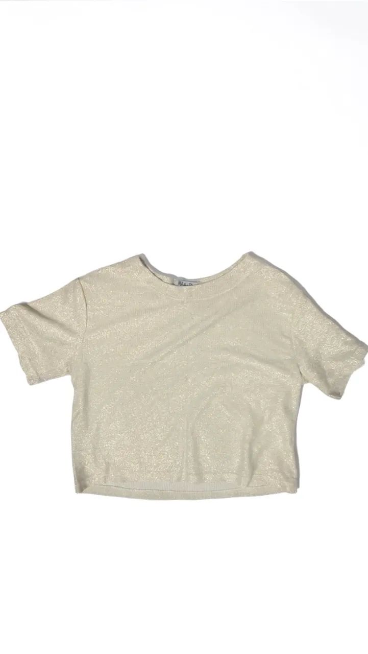 Cropped AMÊ Off-White com Brilho - Tamanho PP