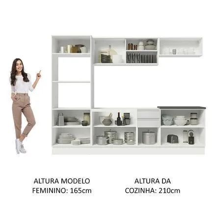 Cozinha Completa MDF 270 Com Armário E Balcão Branco Brilho - Foto 2