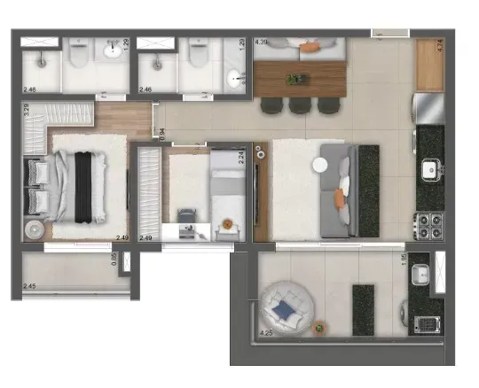 PLANTA 64m²