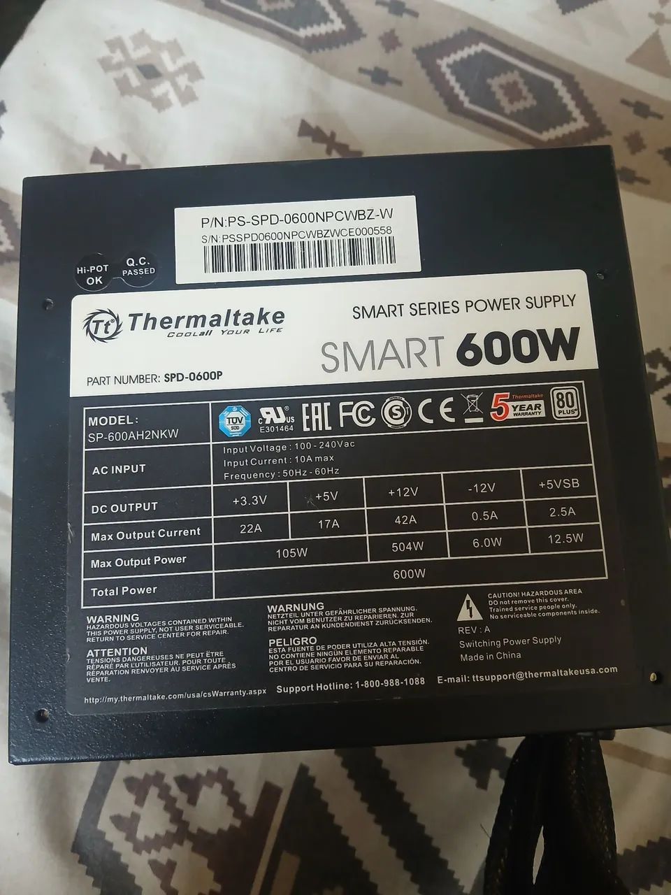 Fonte Thermaltake 600w 80plus(SEMI-NOVA)