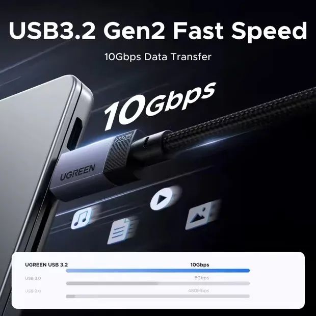 Cabo USB-C x USB-C Ugreen PD 240 W 10 Gbps USB 3.1 100 cm - Foto 3