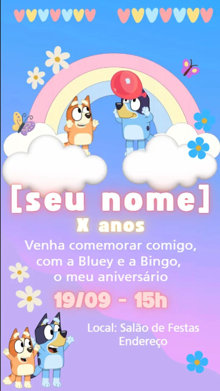 Convite digital animado Bluey e Bingo personalizado  - envio em 24 horas
