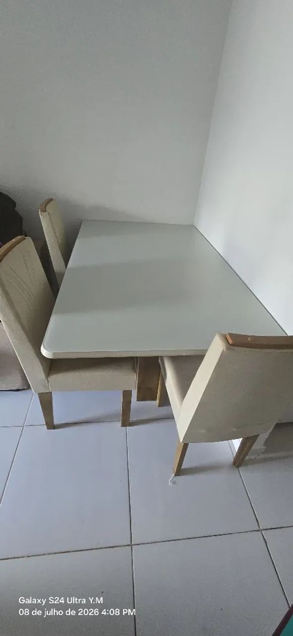 Conjunto Mesa de Jantar Kiara Freijó Com Vidro - Foto 2