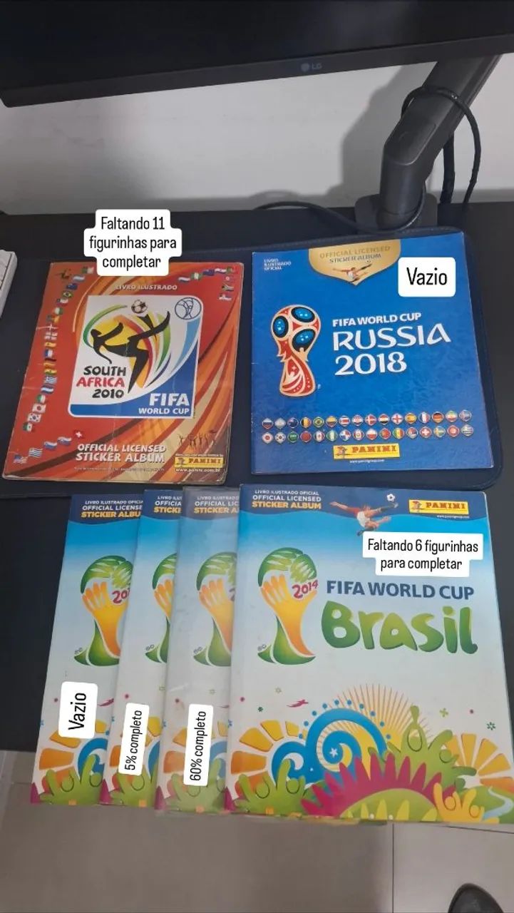Kit 3 álbuns copa do mundo panini 2010, 2014, 2018