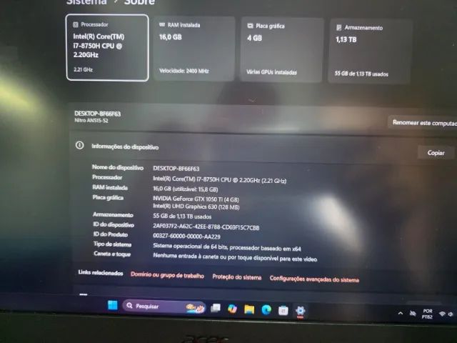 Notebook Gamer Acer Nitro 5 Core i7 Com 16 GB De Ram e GTX 1050 Ti - Foto 5