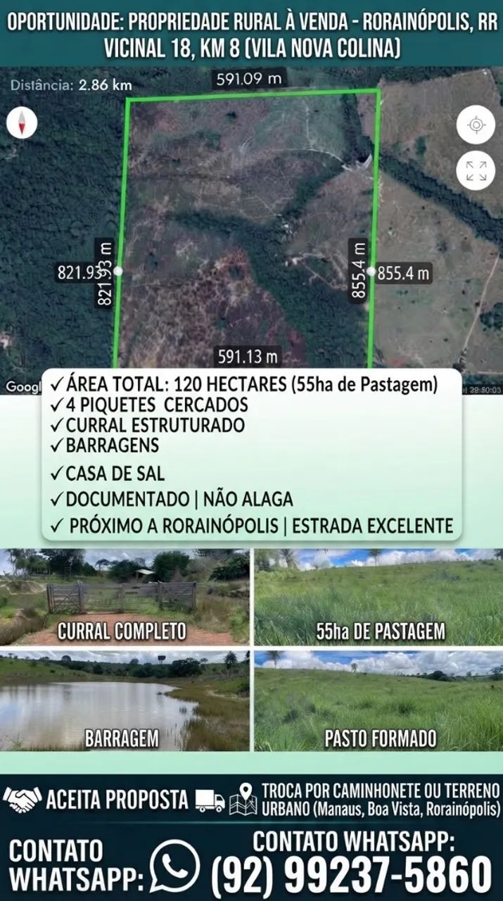Propriedade rural de 120 hectares em Roraima/Rorainopolis 