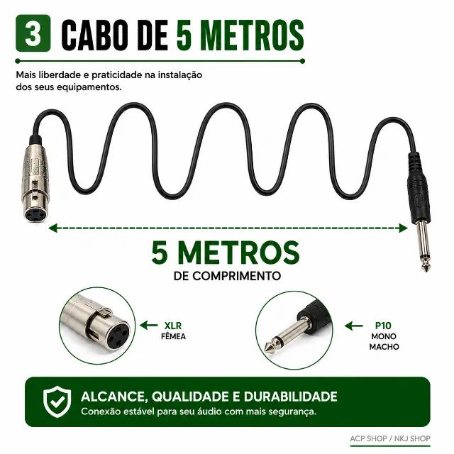 Cabo Para Microfone 5 Metros Xlr p10 Mono  - Foto 4