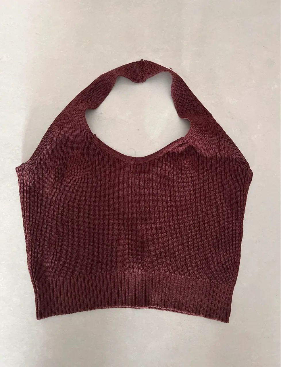 Top Zara tricot canelado marrom - P