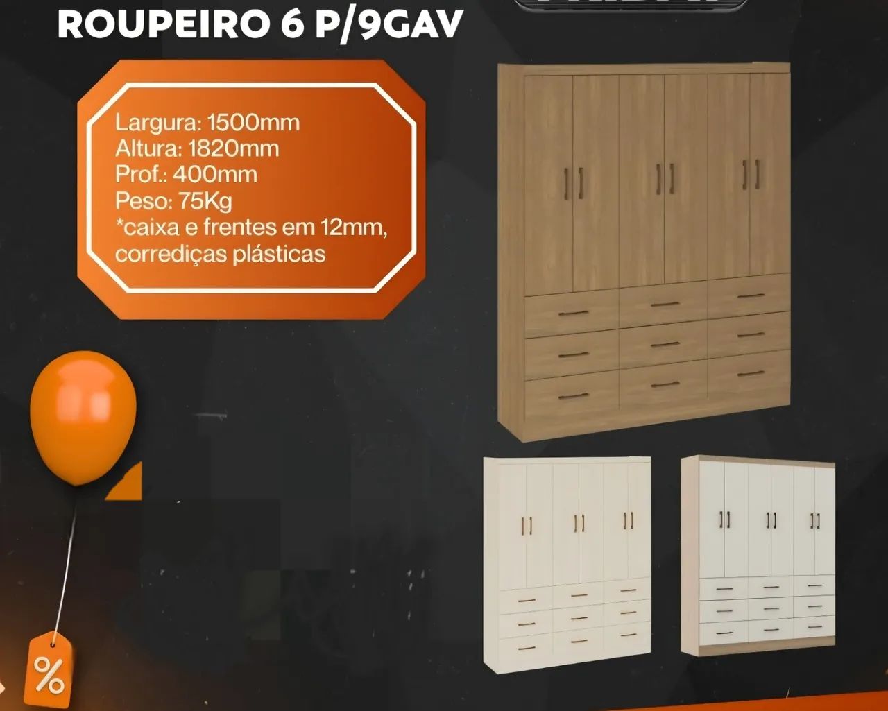 Guarda roupa 6 portas 9 gavetas 