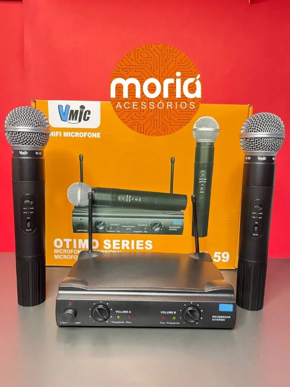 Kit Microfone Dinâmico Sem Fio M-58 Omnidirecional 2 Unidades Preto