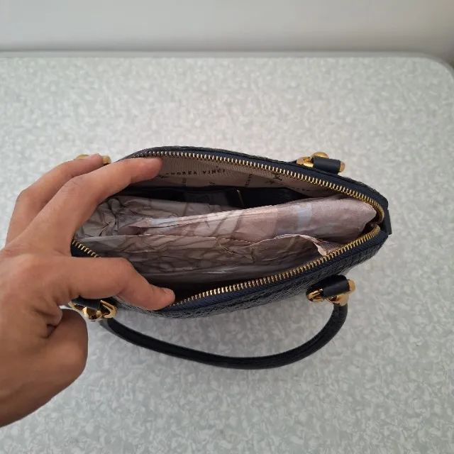 Bolsa Baú Couro Croco Donna Azul - Nova c/ Detalhe - Foto 4