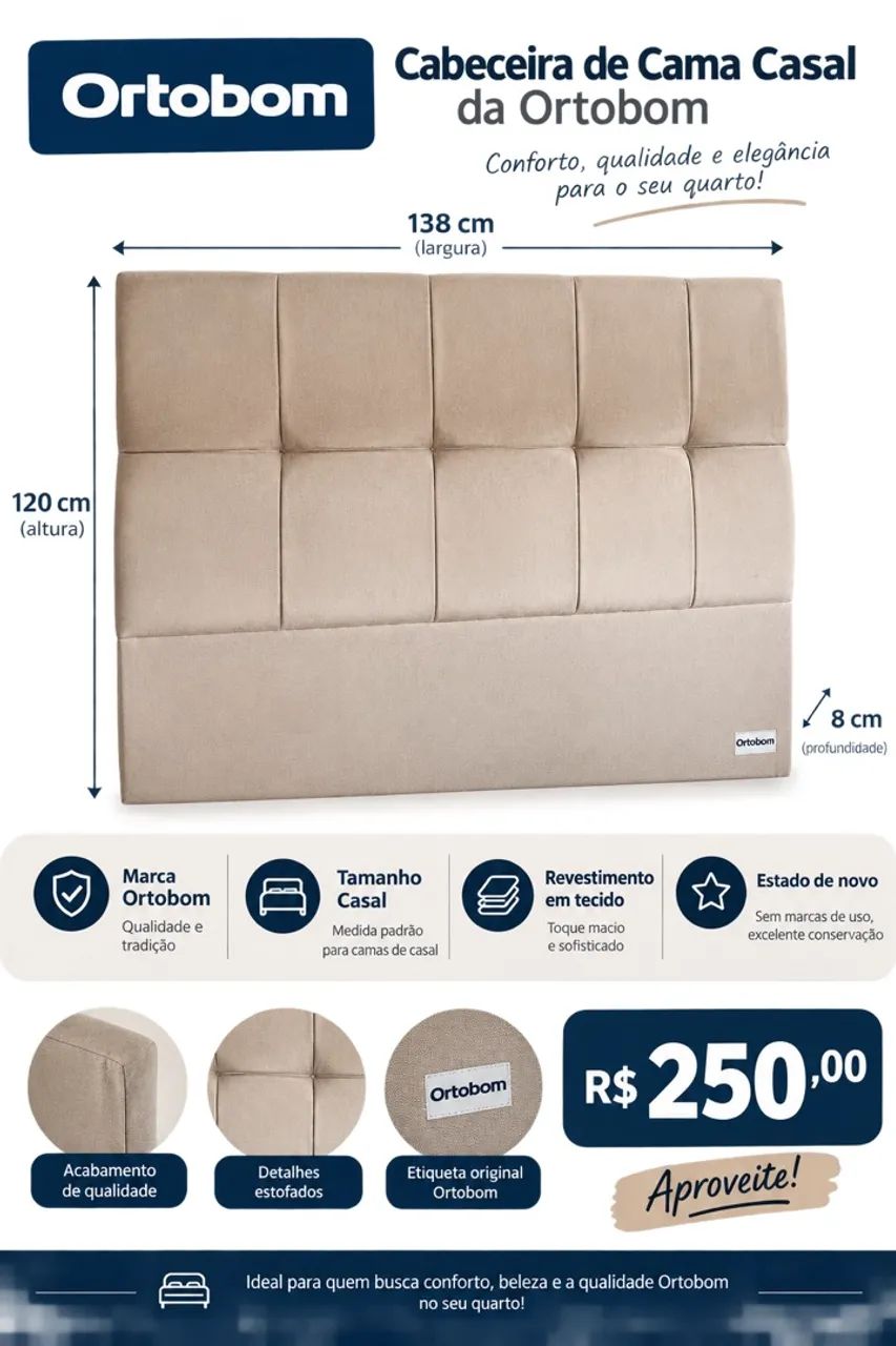 CABECEIRA DE CAMA CASAL ORTOBOM - R$ 250