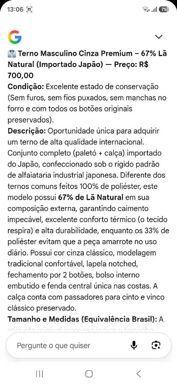 Terno cinza premium 67% lâ importado Japão 44 - Foto 5