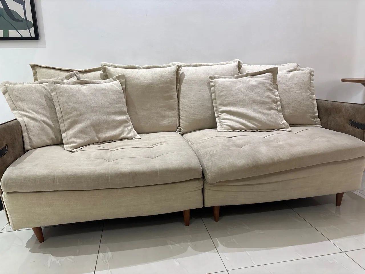 Sofá Retrátil e Reclinável  em suede ou linho bege 