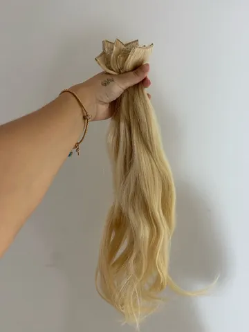 Cabelo Humano Loiro Platinado Mechado Nacional Tela 30g 60cm