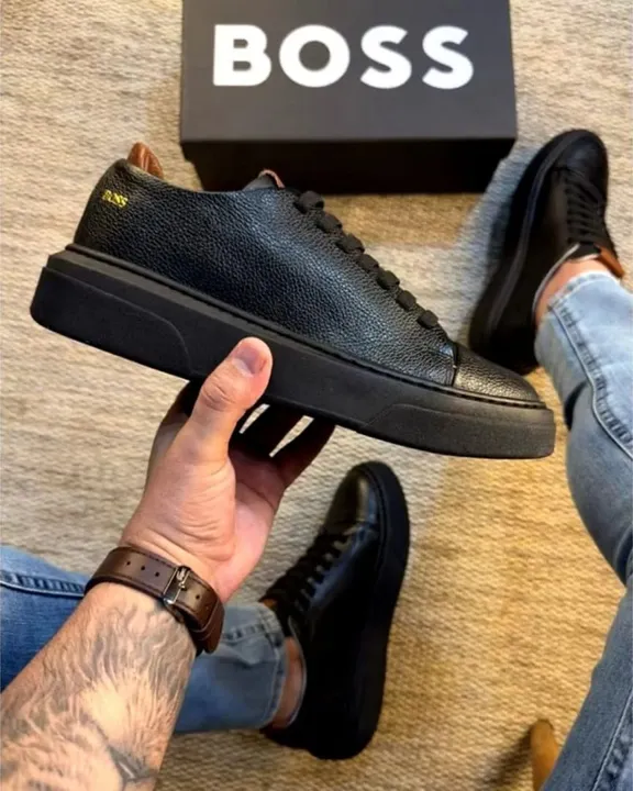 Tênis Masculino Casual Couro Preto