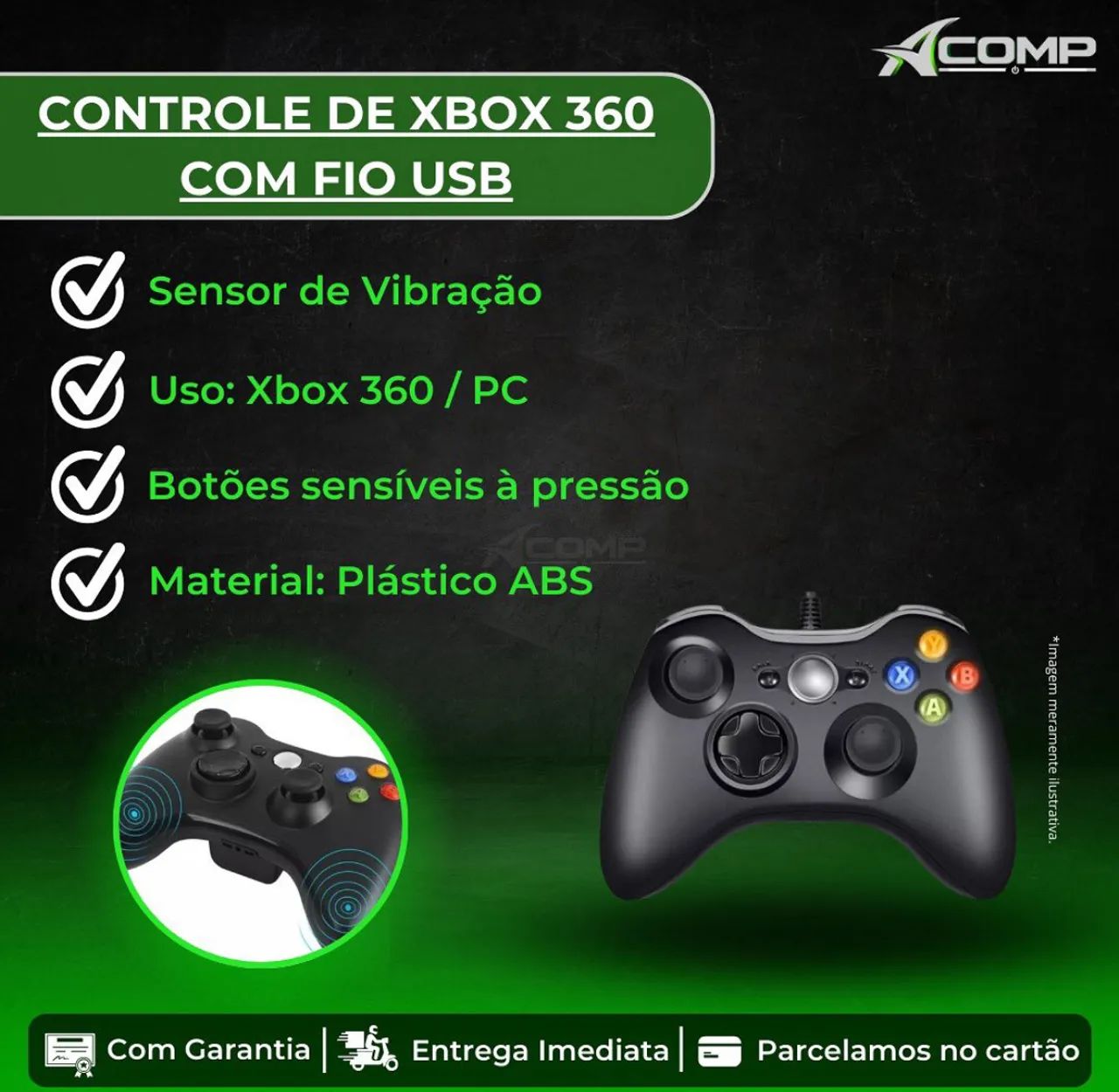 Controle Xbox 360 com Fio USB - Novo PC 
