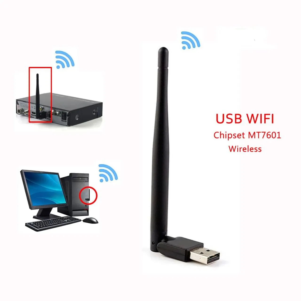 Adaptador USB Wi-Fi MT7601 Antena Externa 5dBi  - Novo