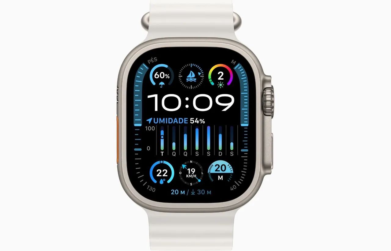Apple Watch Ultra (GPS+Cellular 49mm) Caixa de Titânio Pulseira Oceano Branca - Foto 3