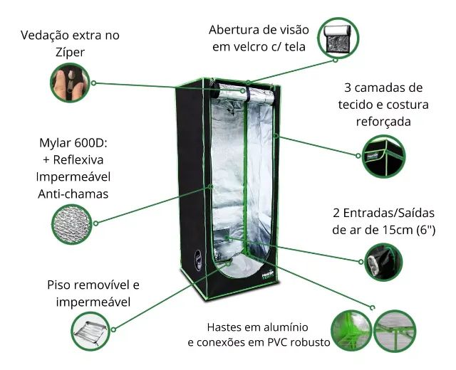 Grow / Estufa EcoBox 60x60x120cm Completa, já com Luz, com ou sem armário por fora. Nova!!
