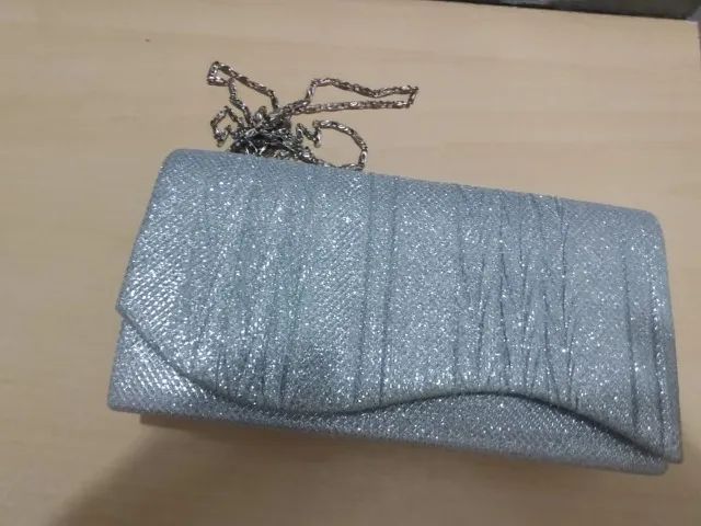 Bolsa festa clutch de mão glitter quadrada caixinha tiracolo transversal corrente.       - Foto 3