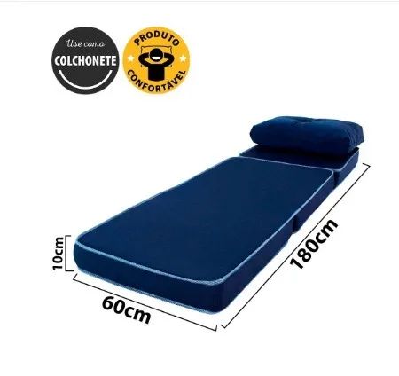 Puff Colchonete Dobrável / Sofá 3 em 1 - Espuma D33 + Travesseiro Solteiro - Foto 4