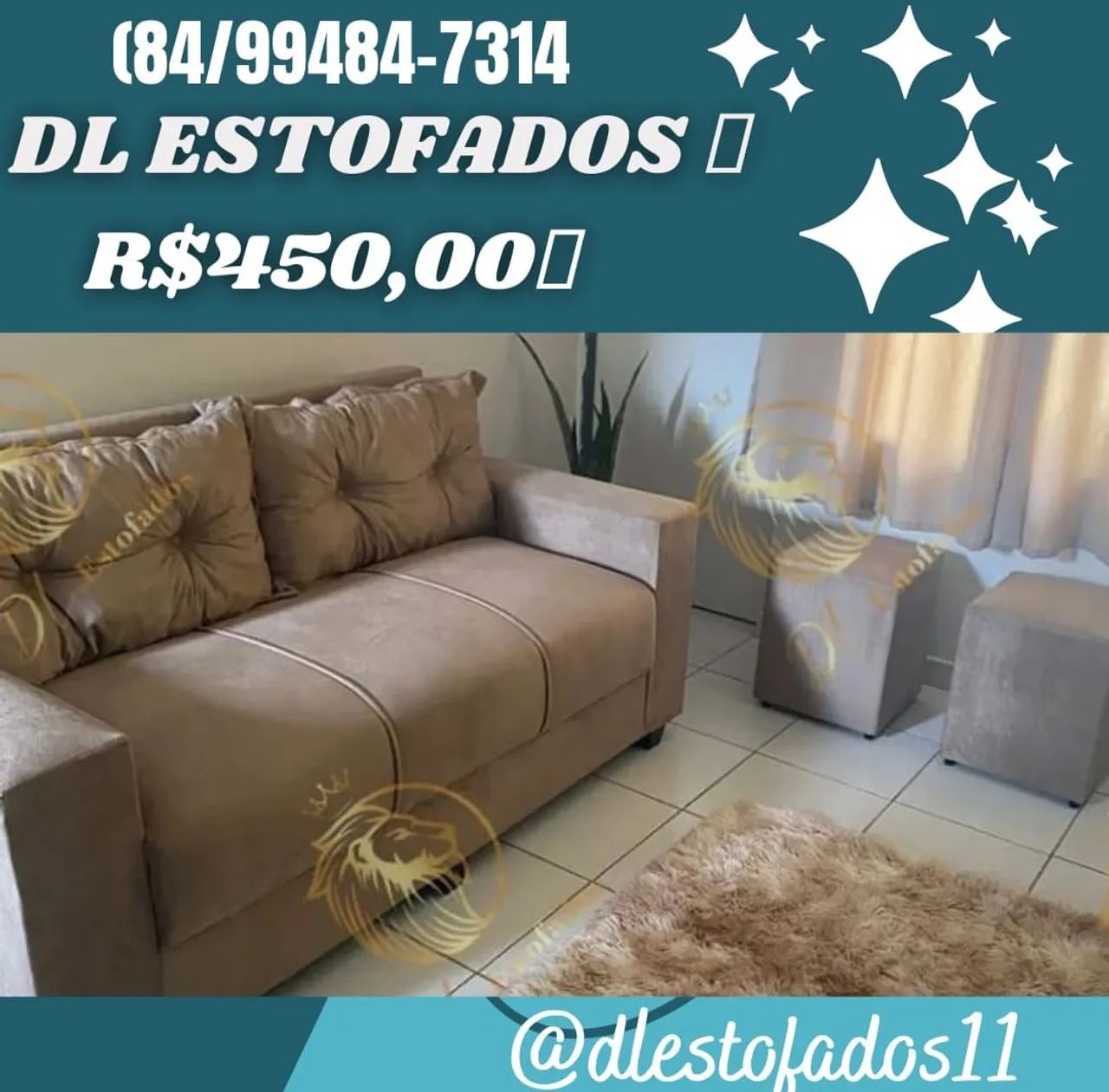 Two-Seat Sofa with Two Poufs64840792209026125