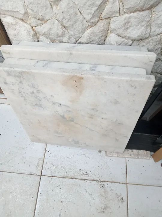 Par de pedra mesa de mármore branco, sem os pés - 2 peças