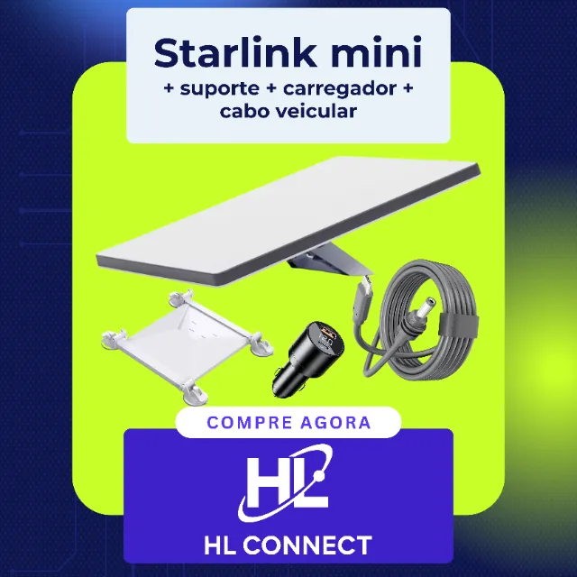 Kit Starlink Mini com suporte para-brisa, carregador e cabo veicular