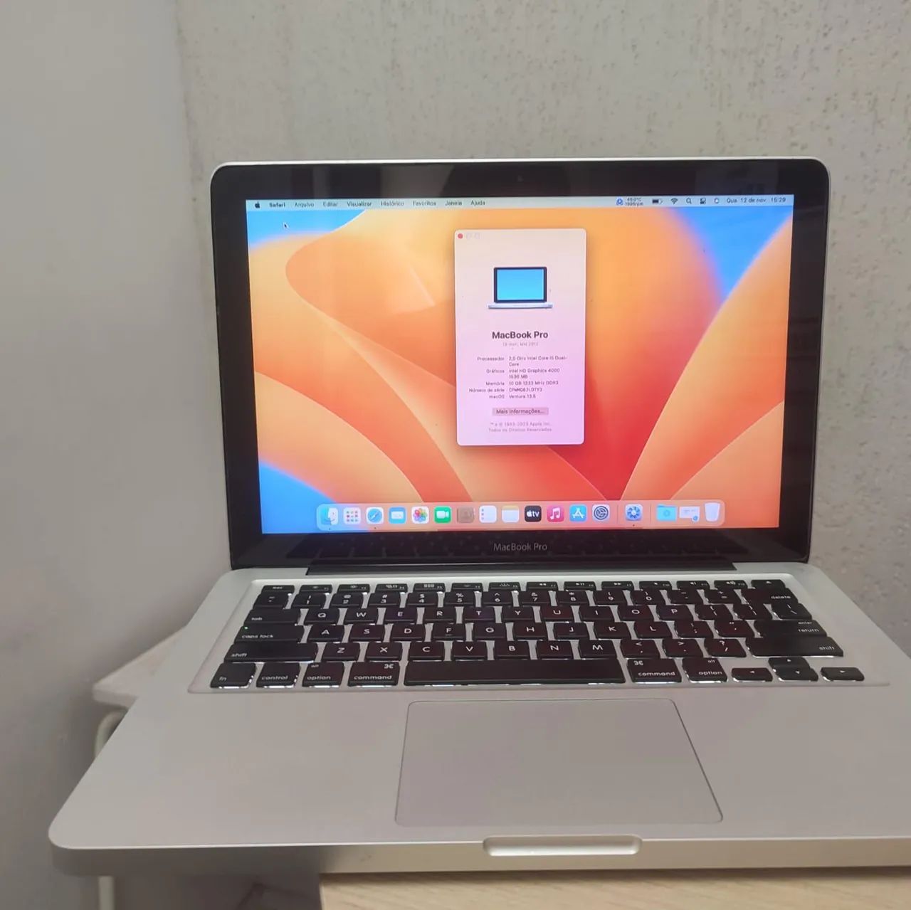 Macbook Pro 13/Intel I5/SSD 256/10gb memória ddr3/Wi -fi 5g/Mac