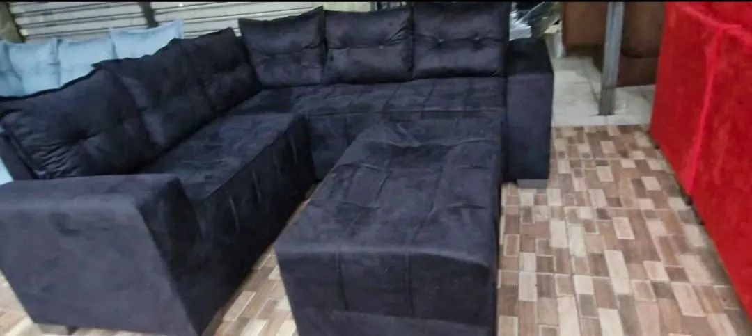 Sofá de canto, Super acolchoado 6 lugares com puff grande, acento todo detalhado  - Foto 3