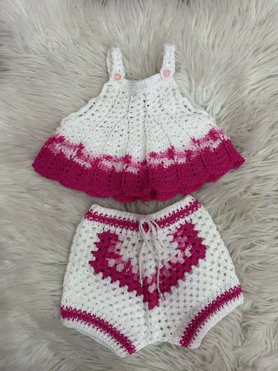 Conjunto de Crochê para Bebê - Rosa e Branco - Foto 4