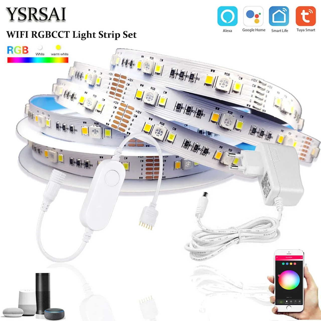 Fita LED RGBCCT Smart Wi-Fi - Controle por Voz e App