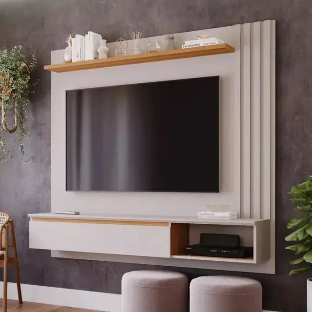Estante Supenso 1.62 Panama Plus Off White Rippas Para Tv Até 60 Polegadas 